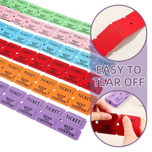 10,000 Raffle Tickets 10 Rolls of 1000 Tickets Each Raffle Tickets Double Roll 50/50 Raffle Tickets for Events Party Entry Carnivals Classroom Rewards (10 Color 10,000)