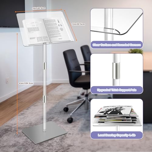 Majhulla Acrylic Lectern Podium Stand with Metal Base, 90° Adjustable Angle