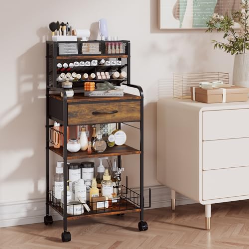 Art cart, 3 Tier Rolling Cart - Utility Cart with Storage Drawer and Wheels, Versatile Art & Craft Organizer for Home, Office, or Studio Ideal for Storing Brushes, Paints £¨Brown£©