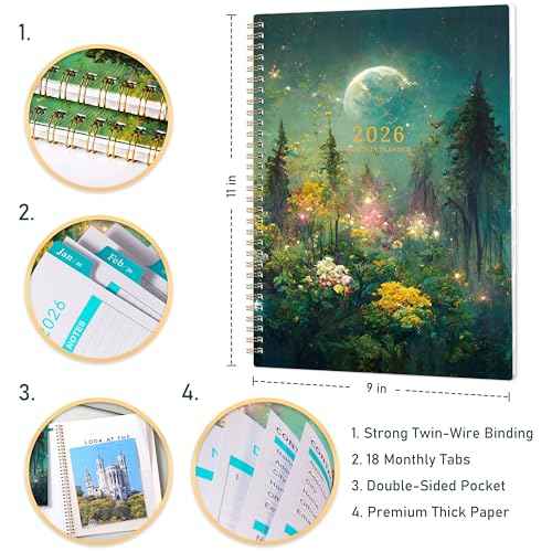 2026 Monthly Planner/Calendar - 2026 Planner, JAN 2026 - DEC 2026, 9" x 11" Monthly Planners 2026, 2026 Calendar Planner with Spiral Binding + Tabs + Back Pocket