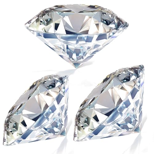 Jucoan 3 Pack 80mm Crystal Glass Diamond Paperweights for Weddings & Party Decor
