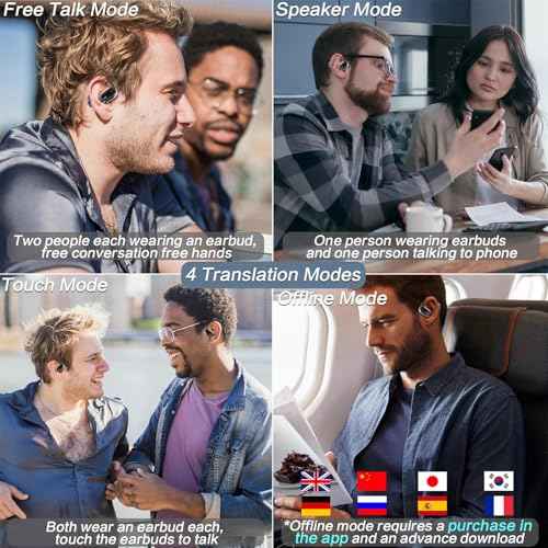 Beviliu Translation Earbuds Real Time, 144 Language Translate Headphones 8 Offline Languages, 3-in-1 Ai Translator Device for iOS&Android Wireless 5.4 K120 (Black)