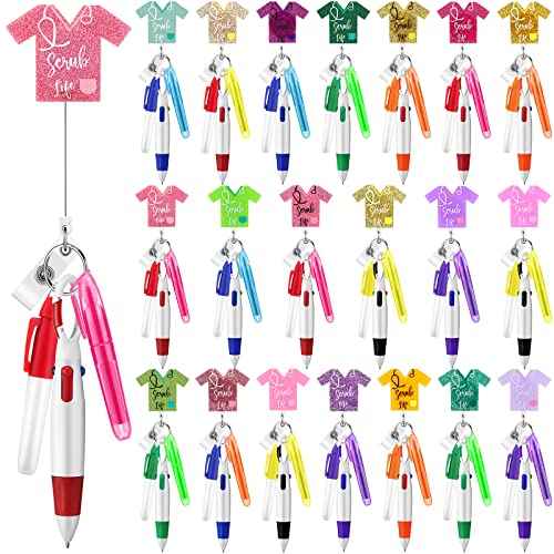 Sasylvia 80 Pcs Nurse Badge Reel Bulk Nursing Badge Accessories with Mini Highlighter Pen Marker Retractable Ball Pen Keychain Clip for Doctor Medical Assistant CNA Week Appreciation Gifts