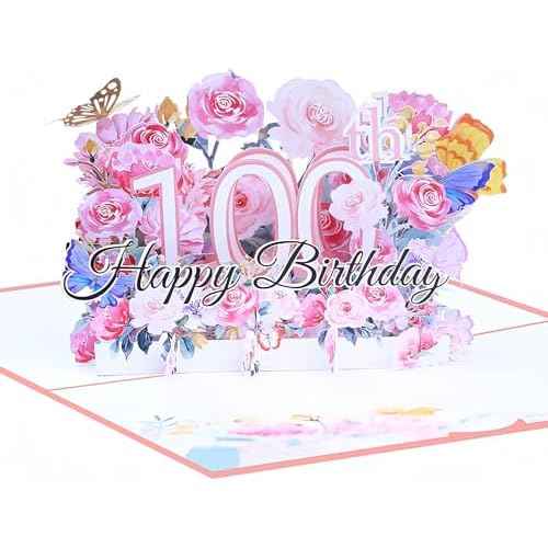 Happy 100th Birthday Card, 100th Birthday Cards for Women, 100th Birthday Gifts for Women, Happy Birthday Card, Pop Up Cards, Pop Up Cards Flowers for Women with Note.