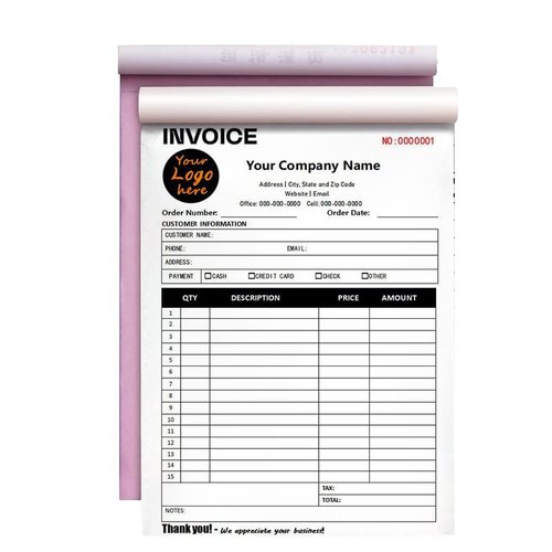 Custom Invoice Form with Your Company Name,Personalized Carbonless Sales Invoice Books Small Business Add Address,Phone and Number (Invoice-A+Logo, 2-Part [White/Yellow])