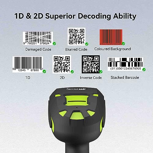 Alacrity Chartreuse Wireless Barcode Scanner with Stand, 1968ft Range, 2-in-1 Bluetooth & 433MHz