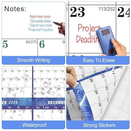 32" x 48" 2026 Wall Calendar Dry Erase - Large Starry Sky Calendar Wet & Dry Erasable Laminated 12 Month Annual Yearly Planner, Reversible, Horizontal/Vertical (2026 Wall Calendar)