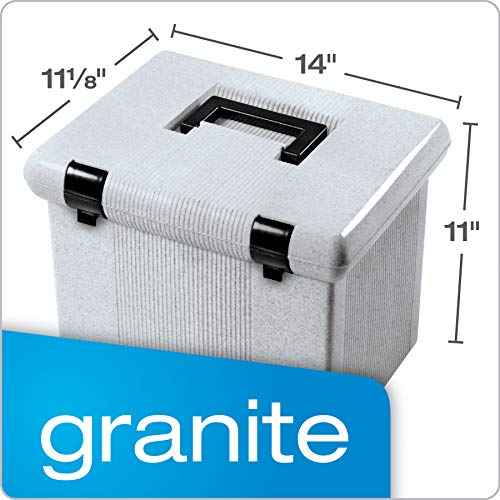 Pendaflex Portable File Box with File Rails, Hinged Lid with Double Latch Closure, Granite, 3 Black Letter Size Hanging Folders Included (41747AMZ)