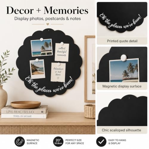 Hoteam 20.5 Inch Round Magnetic Board for Travel Photos & Keepsakes - Personalized Wall Art