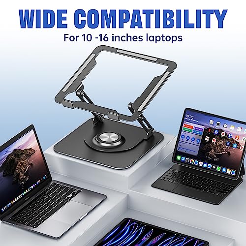 Grey Aluminum Laptop Stand for 10-16 inch Laptops, 360° Rotating & Adjustable