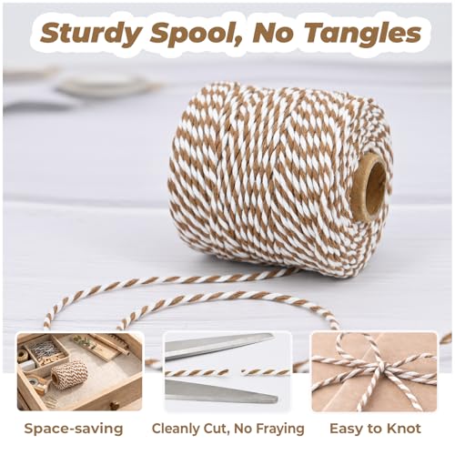 Tan White Cotton Twine String 2mm Thick, 164 ft per Roll – 2 Pack for Crafts Gift Wrapping