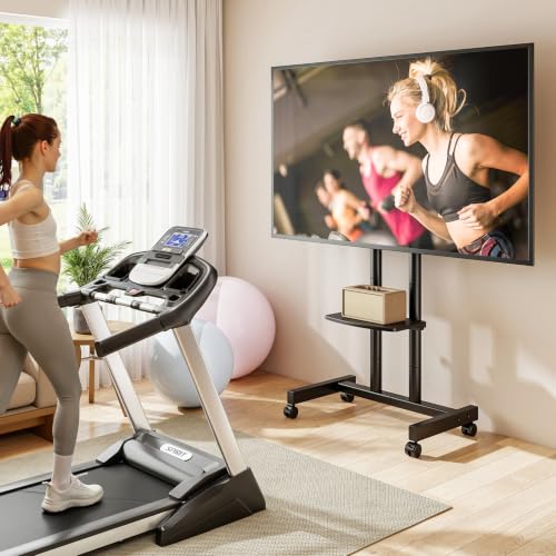 TVON Heavy Duty Rolling TV Stand for 27-80 inch TVs up to 99 lbs - Black