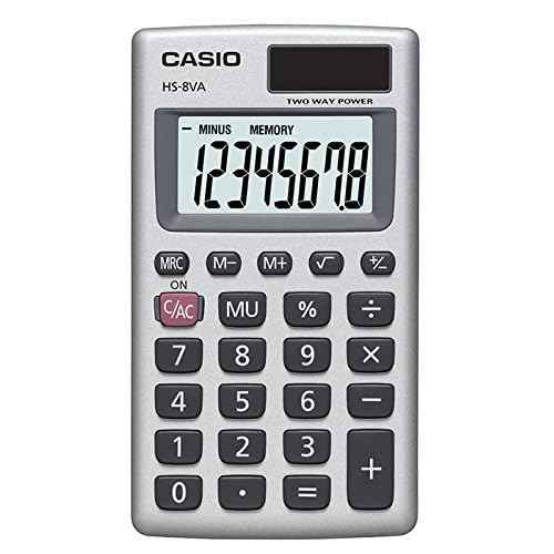 Casio HS-8VA Mini 6-Function Calculator | Large 8-Digit LCD Display | Solar Powered with Battery Backup | Standard Function | Portable Pocket Size