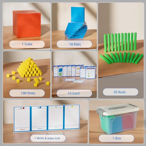 TOMMYHOME Base Ten Blocks with Place Value Chart - Educational Math Manipulatives, Variation 1