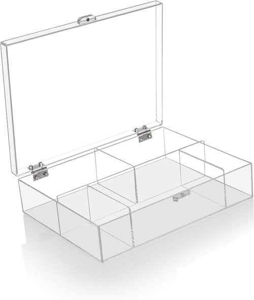 OAKMONT DISPLAYS Clear Storage Container Drawer Organzier Dividers - Clear Dresser Organizers w/Hinged Lid, Stackable Storage Box for Cards, Tea Bags, Office Supplies, Cosmetics, Jewelry