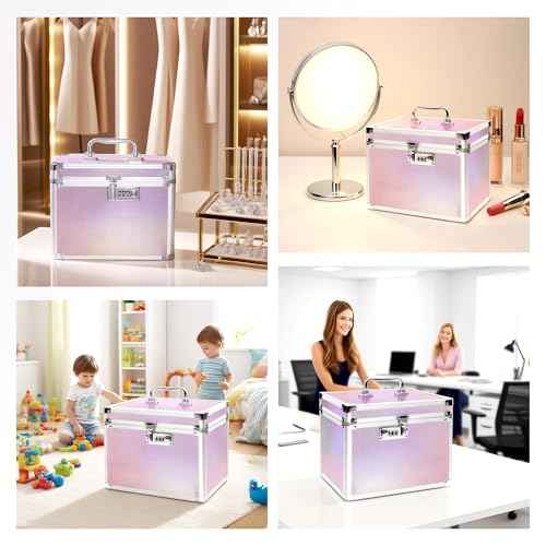 Medication Combination Lock Boxes with Code for Personal Items, Medicine Lockbox for Documents 10 x 7.25 x 7.75 Inches Colorful Aurora