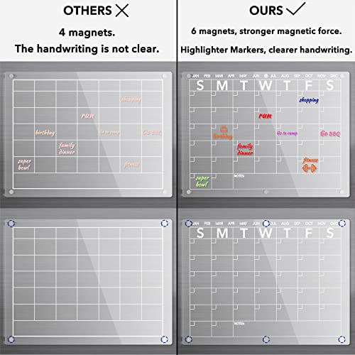 Neatsure 15x11 Inch Acrylic Magnetic Dry Erase Calendar - Monthly Fridge Planner with 8 Markers
