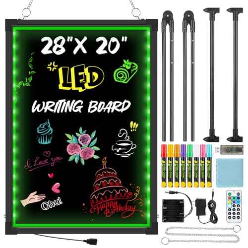 LED Message Board, 28"x20" Flashing Neon Effect & Remote Control, Illuminated Erasable Signage Board for Restaurants/Bars/Cafes, Includes 8 Fluorescent Chalk Markers