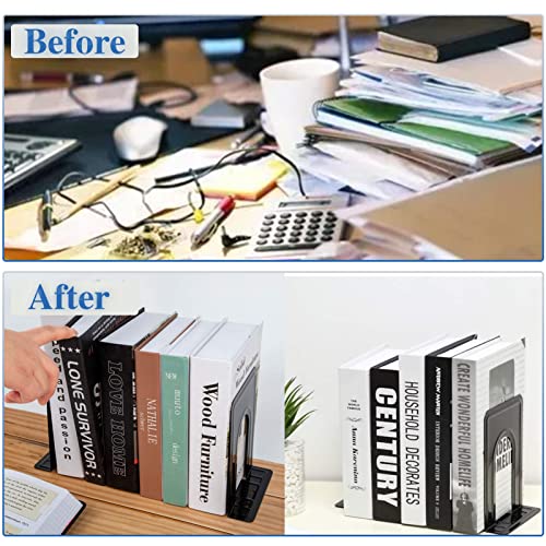 Heavy Duty Metal Book Ends 15 Pairs, Nonskid Shelving Supports for Office & Home