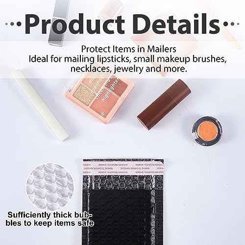 Henoyso 100 Pcs Bubble Mailer 4 Sizes Self Adhesive Black Waterproof Padded Envelopes Cushioning Seal Bubble Shipping Envelopes for Mailing Packaging Small Business Packing Supplies