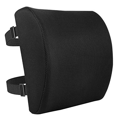 Amazon Basics Rectangular Memory Foam Back Support Cushion for Office Chairs - Back Support Cushion, Non-Slip Base, Black