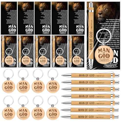 Landical 50 Sets Father Day Man of God Gifts for Men Christian Baptism Gifts, 50 God Keychains 50 Bible Verse Ballpoint Pens 50 Cards Pastor Appreciation Favors for Church Father's Day Supplies