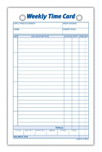 Adams Weekly Employee Time Cards 4.25 x 6.75 Inches Pack of 100