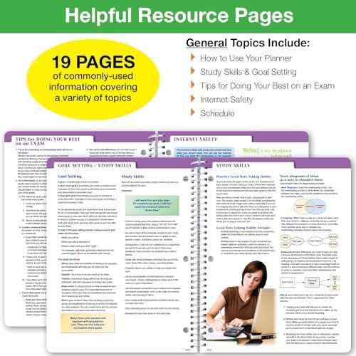 Global Datebooks Dated Middle School or High School Student Planner for Academic Year 2025-2026 Includes Ruler/Bookmark and Planning Stickers (Block Style - 8.5"x11" - Doodles)