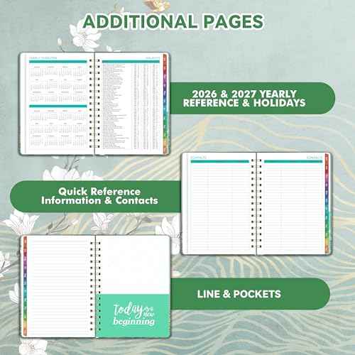 2026 Planner - JAN. 2026 - DEC. 2026, 2026 Planner Weekly and Monthly, 2026 Calendar Planner, Weekly and Monthly Planner with Colorful Tabs, Premium Paper, Twin-wire Binding - Hardcover (6.4" x 8.5", Green, Back Pocket)