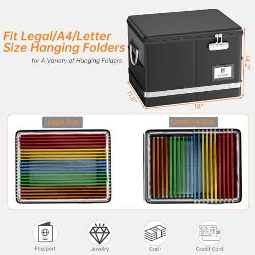 Fireproof Document Box,5200¡ÆF File Organizer Box with Lock,Foldable Filing Organizer Cabinet, Portable Safe Storage for Hanging Letter/Legal Folder,Black