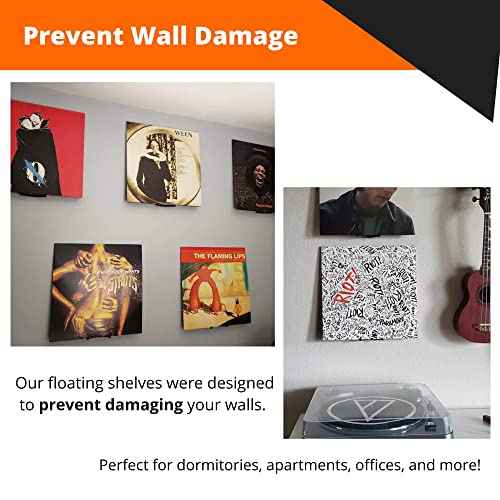 Wall Mount Vinyl Record Display/Shelf [10-PK]- Display Your Albums Without Damaging Your Walls, Perfect for Office, Home, Dorms, and Apartments (Black, 10)