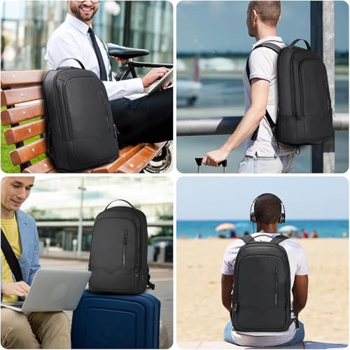 hk Laptop Backpack for Men Expandable Smart Business Backpack with USB Charging Port Water Resistant Anti-theft Lightweight 15.6 Inch Computer Laptop Bag for Office College Commute Travel Work-Black