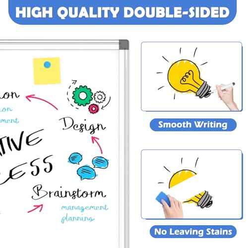 WALGLASS Double-Sided White Board, 24" x 18" Dry Erase Board Magnetic Whiteboard for Wall, Hanging Mounted Whiteboard Silver Aluminium Frame for Home, School, Office, Kitchen