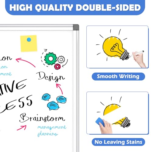 WALGLASS Magnetic White Board, 36" x 24" Double-Sides Dry Erase White Board for Wall, Hanging or Mounted Whiteboard, Horizontal or Vertical, Silver Aluminium Frame, Home, School, Office, Kitchen