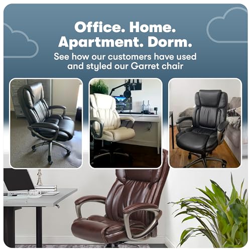Serta Garret Executive Office Chair, Ergonomic Mid-Back with Lumbar Support, Semi-Plush Cushion and Body Pillows, Padded Armrests, Swivel Base, Bonded Leather, Ivory White