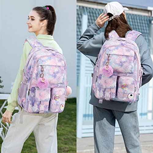 Hidds Laptop Backpacks 16 Inch School Bag College Backpack Anti Theft Travel Casual Daypack Bags Cute Bookbags Large Colorfull Carry on Back Pack for Teens Girls Women Students (Tie-Dye Purple)