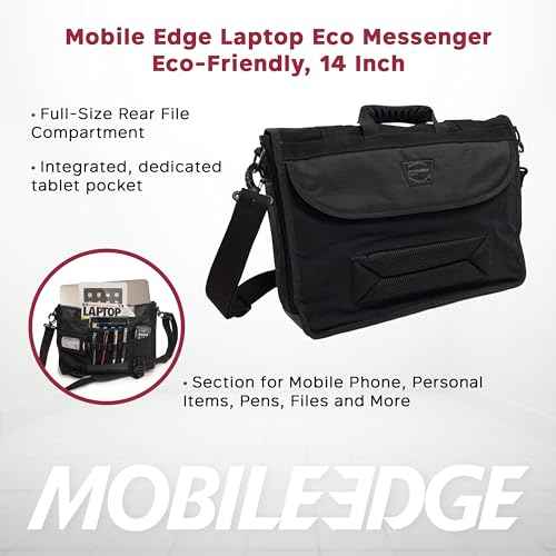 Mobile Edge ECO-Friendly Laptop Messenger Bag for Men and Women, for 14.1" PC and Compatible with MacBook 15", Cotton Canvas, Black
