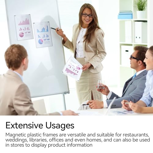 Clear Magnetic Sign Holders 5 Pcs 8.5x11 inch Rigid Plastic Document Frames with Magnet Borders - Perfect for Office, Home & Store Displays