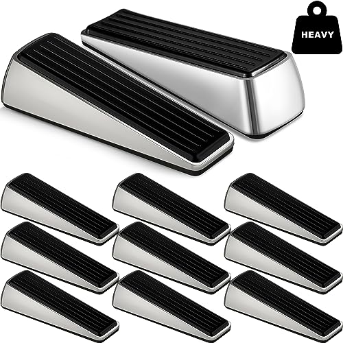 Kigley 10 Pcs Metal Door Stop Heavy Duty Door Stop Wedge Rubber Door Stoppers for Door Bottom Carpet Tile Concrete Wooden Floor for Tile Concrete Wooden Floor Supplies (Brushed Silver)