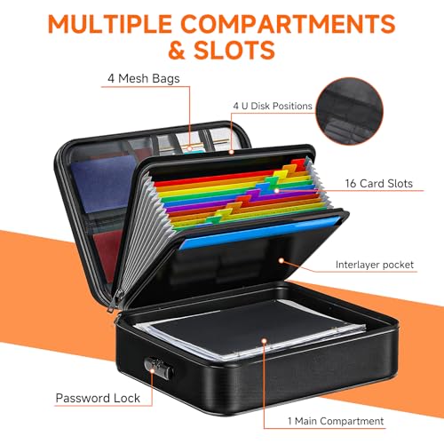 Fireproof Document File Organizer Bag, 5200¡ÆF Portable File Organizer with Lock, 16 Layer File Box Waterproof and Heat Insulated Safe Storage for Important Documents, Laptop, and Files and More