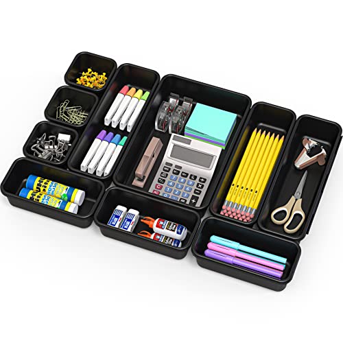 Simple Houseware Interlocking Desk Drawer Organizer Bins - Pack of 10, Black