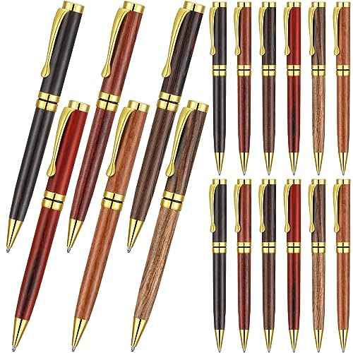 Yeaqee 18 Pcs Luxury Wood Ballpoint Pens 1.0mm Elegant Fancy Wooden Black Ink Pens Graduation Gift for Men Women Employee Teacher Journaling Executive Business