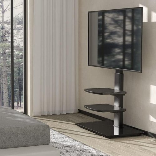 Rfiver Swivel Floor TV Stand - VESA Mount for 32-70 Inch TVs | 3-Shelf Tall Design with Tempered Glass Base, Black