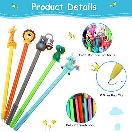 Handepo Cute Cartoon Gel Ink Animal Writing Pens 0.5 mm Black Ink Cool Kawaii Fun Novelty Pens for Kids School Office Home Supplies Student Kids Gift, 50 Assorted Styles(200 Pcs)