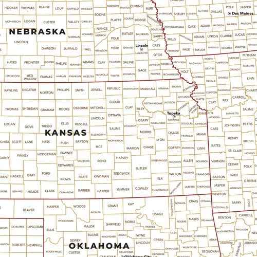 USA County Names Map - 33 x 26 inch Poster - Front Lamination