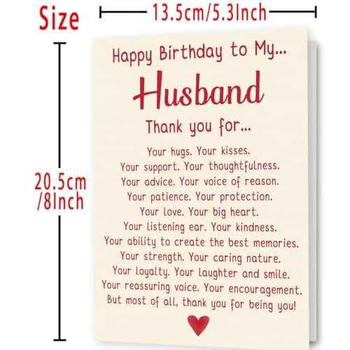 Romantic Birthday Card Gift for Husband, Unique Husband Birthday Card from Wife, Thank You Bday Card for Men