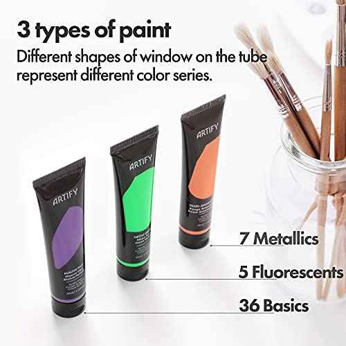 ARTIFY Heavy Body 48 Colors Acrylic Paint Set, 48 Colors with 15 Pieces Synthetic Brushes Set, Includes Bonus Sponge, Palette and Knife for Beginners