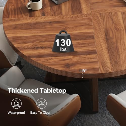 LITTLE TREE Brown 47-Inch Round Conference Table for 4-6 People - Modern Office Meeting Table with Pedestal Base