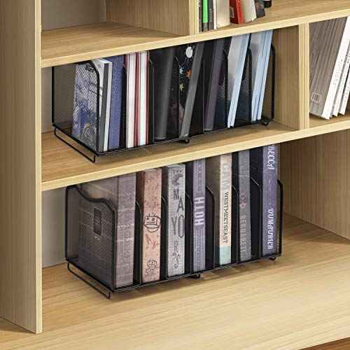 2 Pack-Simple Trending Mesh Desktop File Sorter Organizer, 7-Section Bookshelf For Desk Home Office , Black