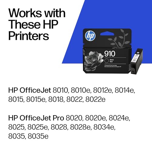 HP 910 Black Ink Cartridge - 1 Pack for OfficeJet 8010, 8020 Series, Instant Ink Compatible